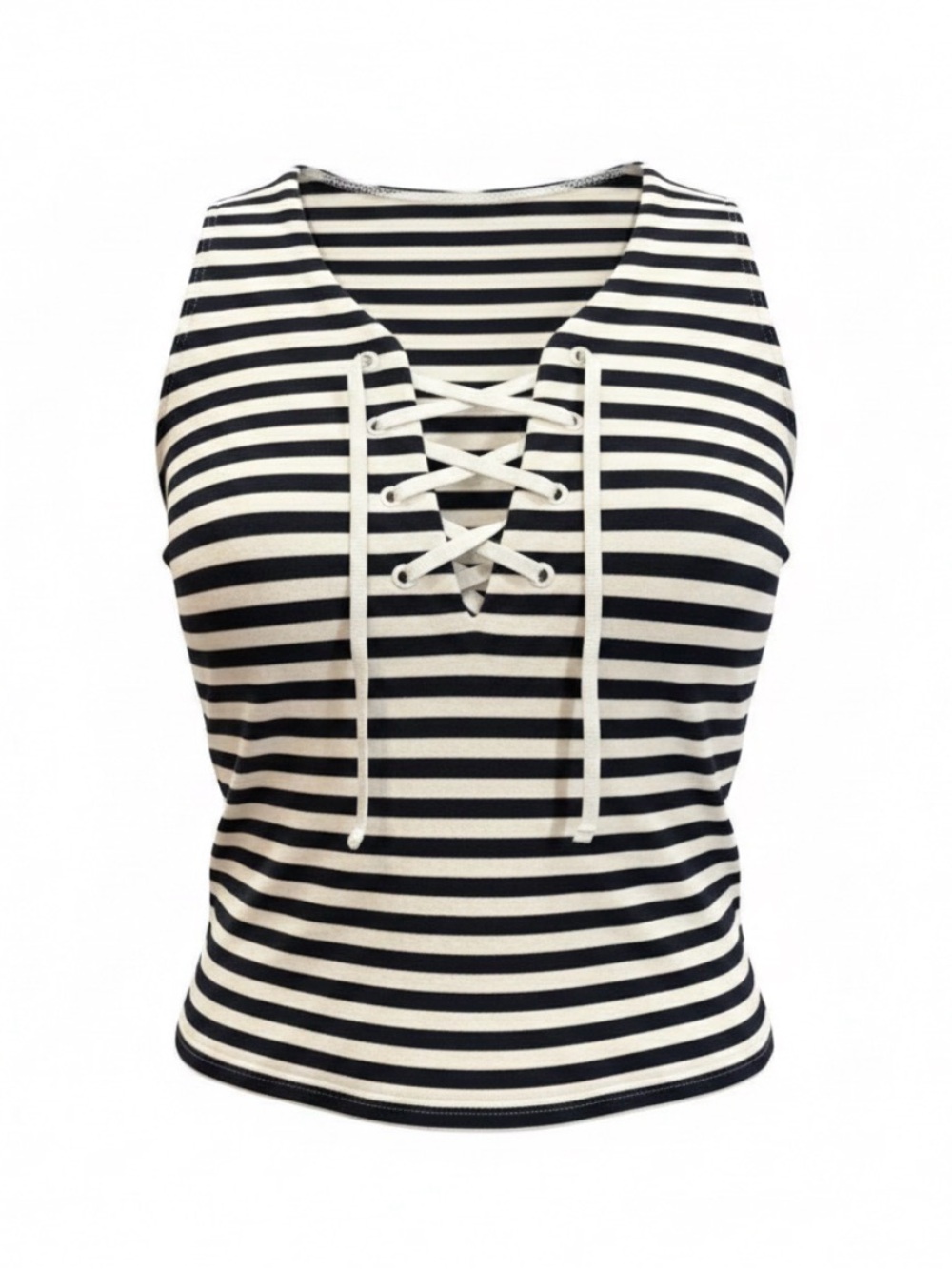 Garage Vintage Black and White Striped Lace-Up Women’s Sleeveless Summer Top